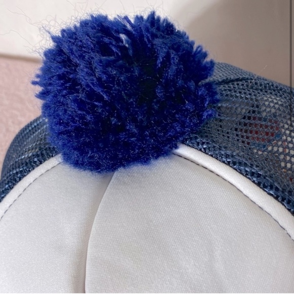 Vintage Mikbet Grader Services Navy Blue Mesh Back Trucker Hat W Pom Pom - Picture 2 of 10